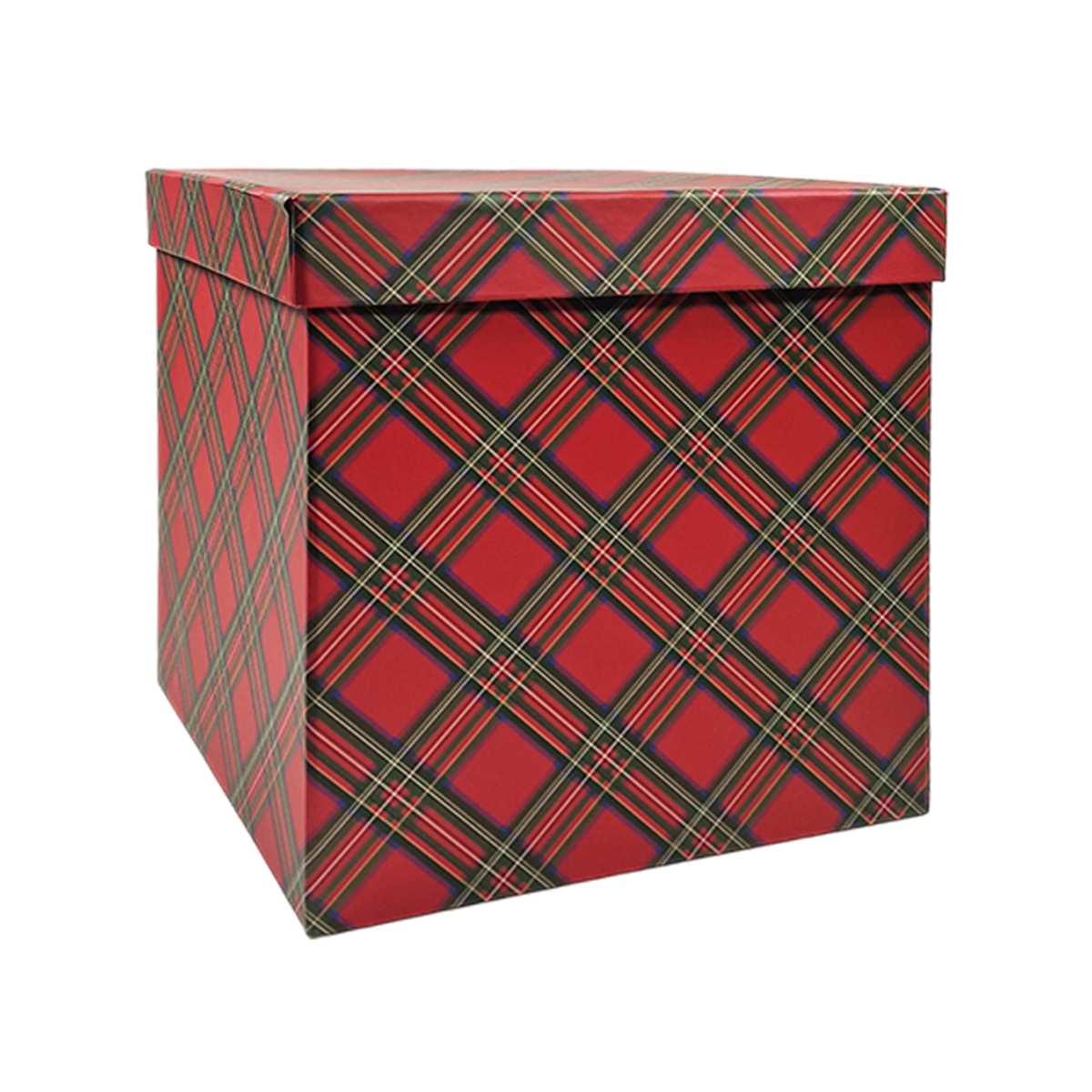 Scatola Natale Cartone Tartan Rossa cm.19x19xh20 |Vacchetti