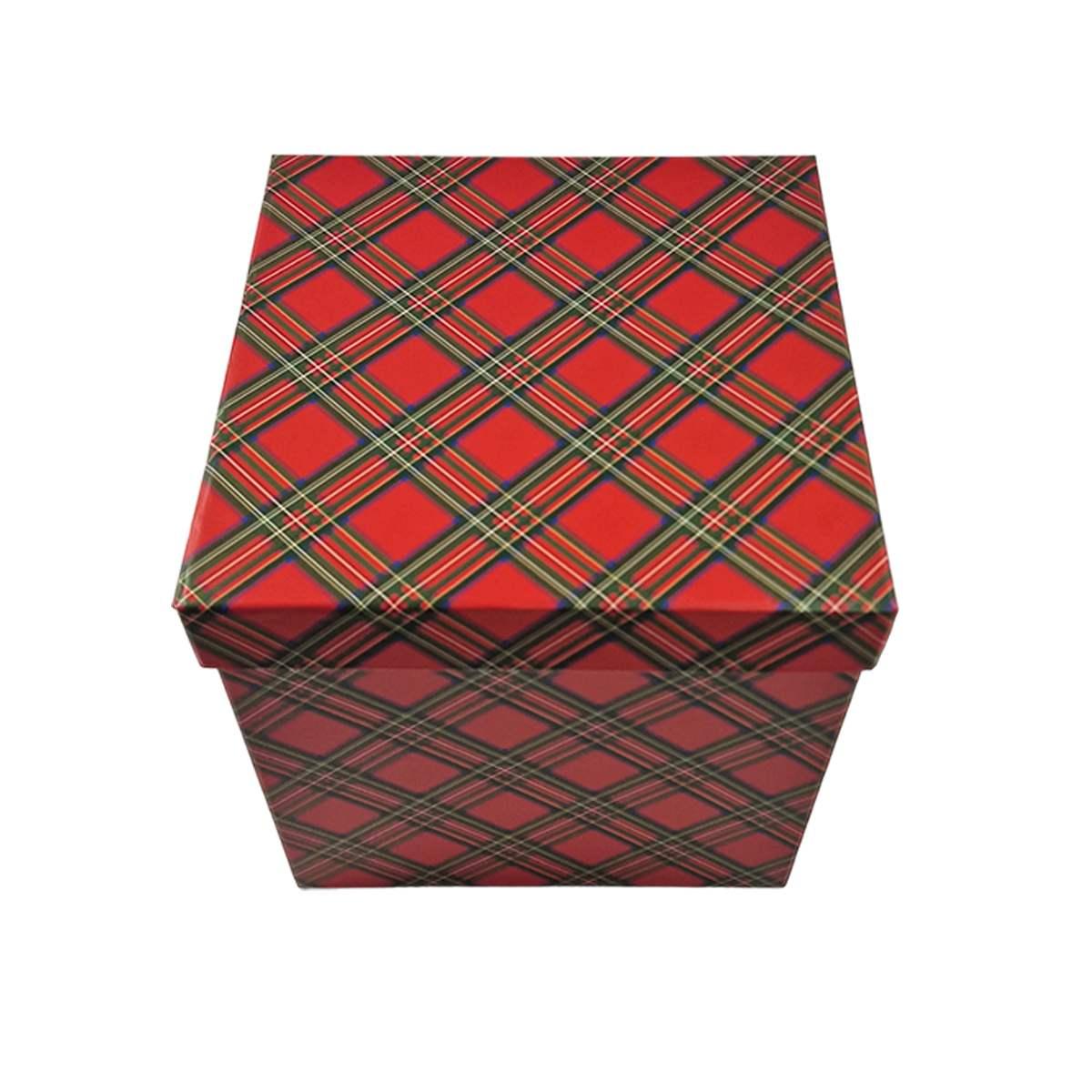 Scatola Natale Cartone Tartan Rossa cm.19x19xh20 |Vacchetti