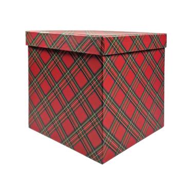 Scatola Natale Cartone Tartan Rossa cm.19x19xh20 |Vacchetti