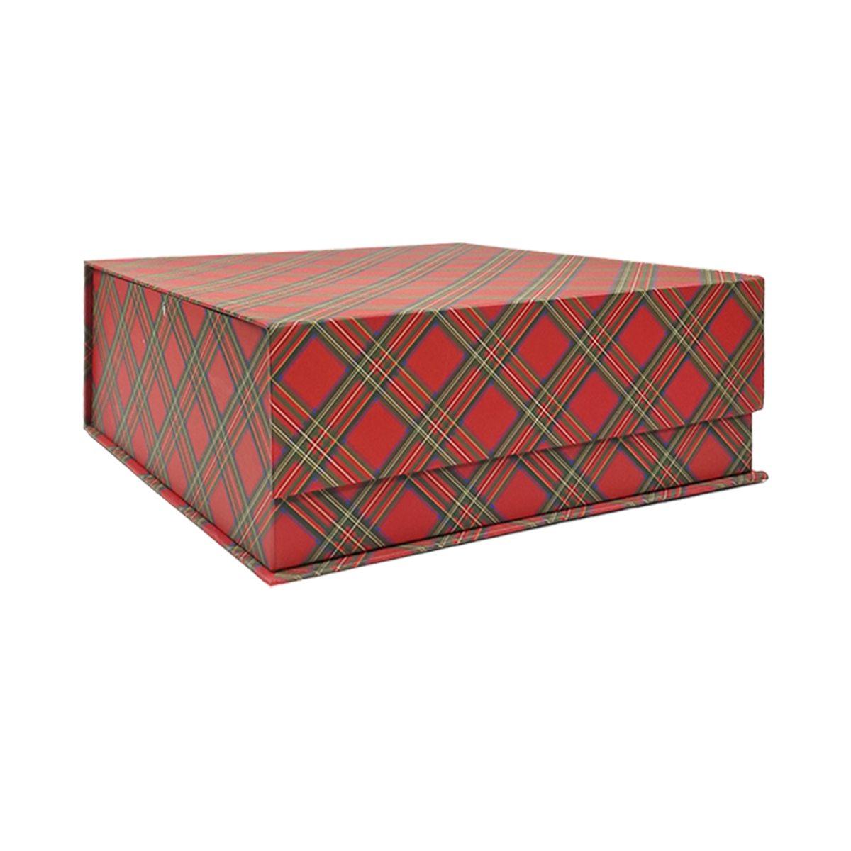 Scatola Natale Cartone Tartan Rossa cm.28x28x13 |Vacchetti