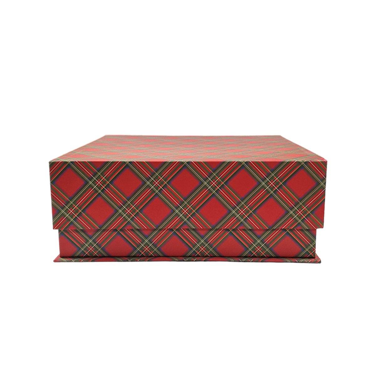 Scatola Natale Cartone Tartan Rossa cm.28x28x13 |Vacchetti