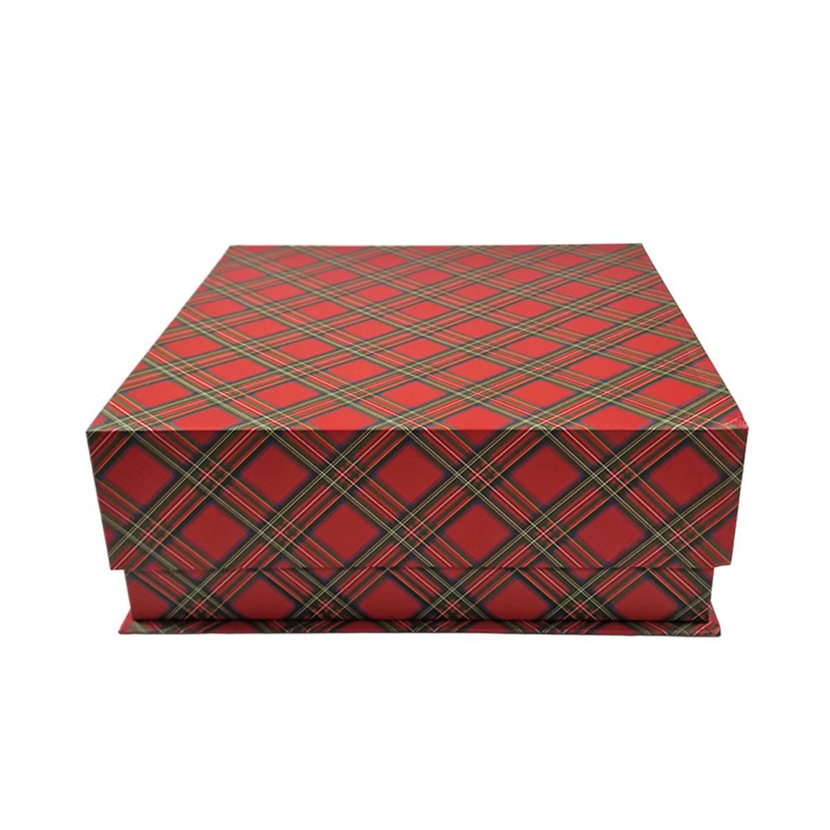 Scatola Natale Cartone Tartan Rossa cm.28x28x13 |Vacchetti