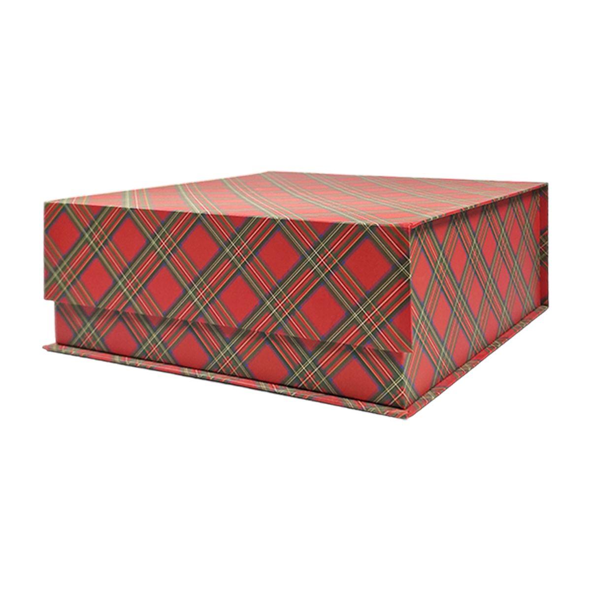 Scatola Natale Cartone Tartan Rossa cm.28x28x13 |Vacchetti