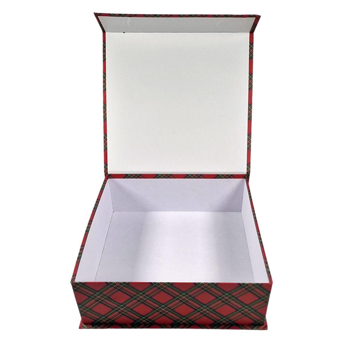Scatola Natale Cartone Tartan Rossa cm.28x28x13 |Vacchetti