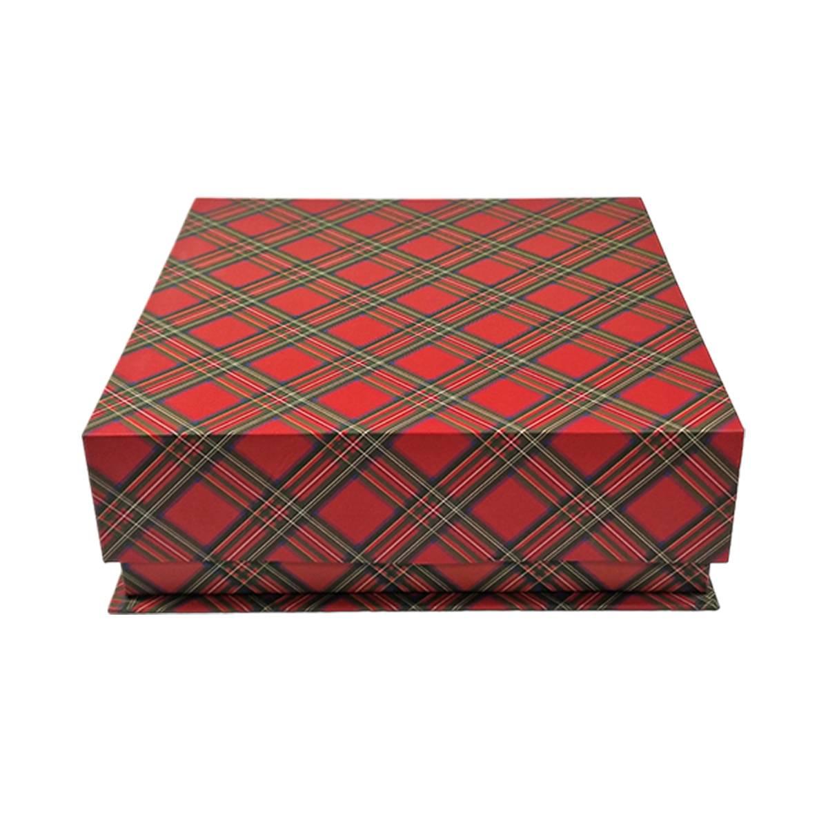 Scatola Natale Cartone Tartan Rossa cm.25x25x8 |Vacchetti
