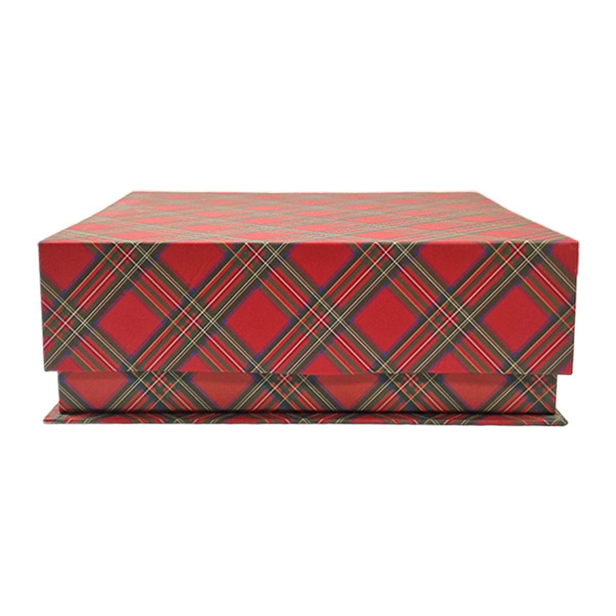 Scatola Natale Cartone Tartan Rossa cm.25x25x8 |Vacchetti