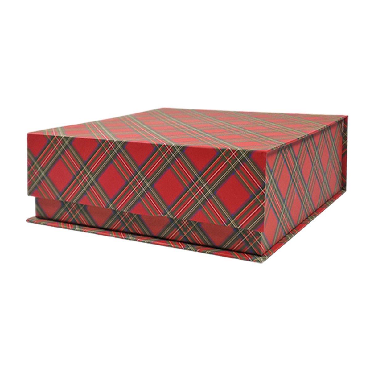 Scatola Natale Cartone Tartan Rossa cm.25x25x8 |Vacchetti