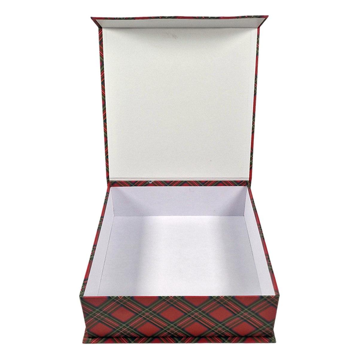 Scatola Natale Cartone Tartan Rossa cm.25x25x8 |Vacchetti