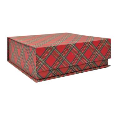 Scatola Natale Cartone Tartan Rossa cm.25x25x8 |Vacchetti