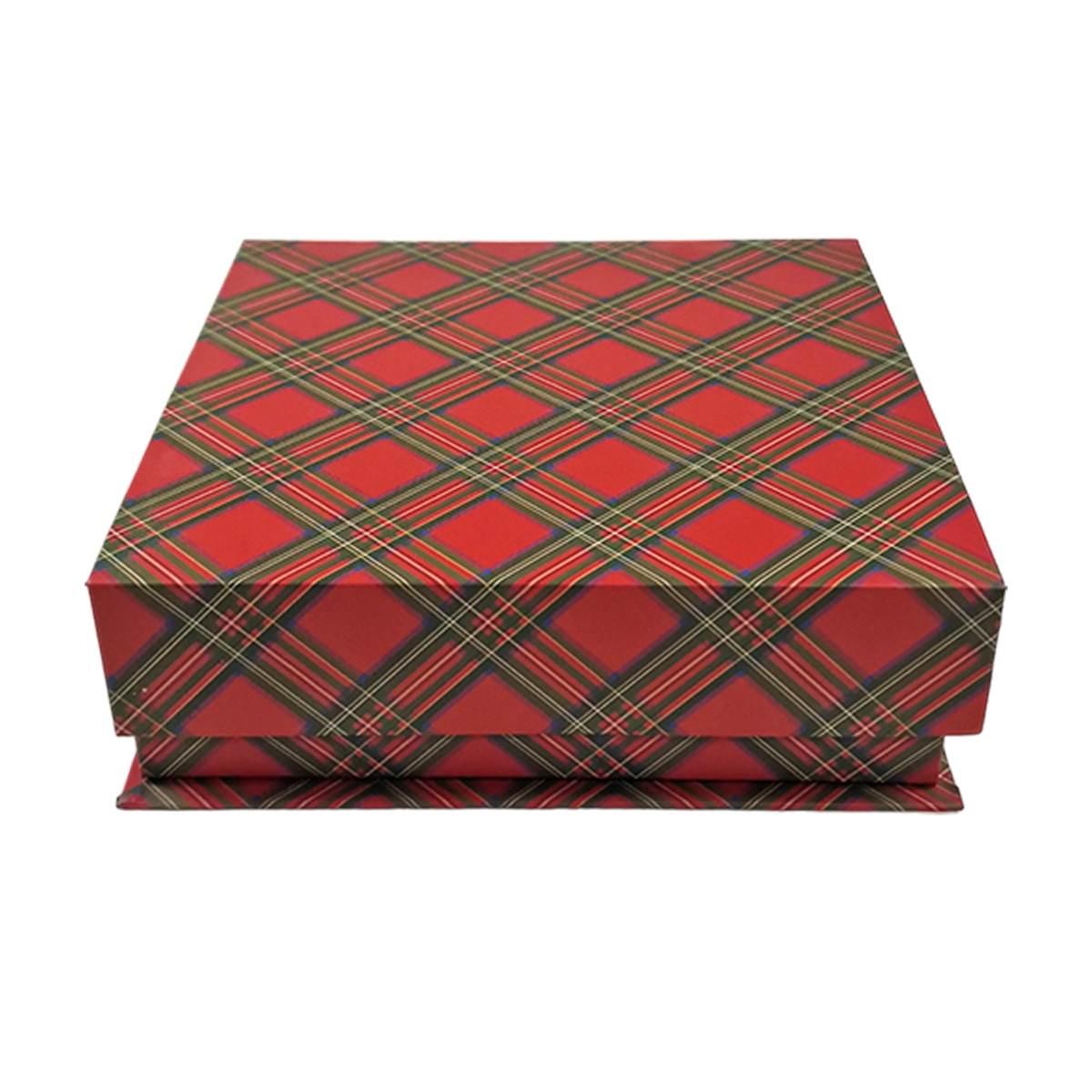 Scatola Natale Cartone Tartan Rossa cm.21x21xh6,6 |Vacchetti