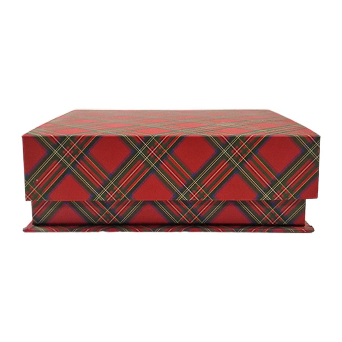 Scatola Natale Cartone Tartan Rossa cm.21x21xh6,6 |Vacchetti