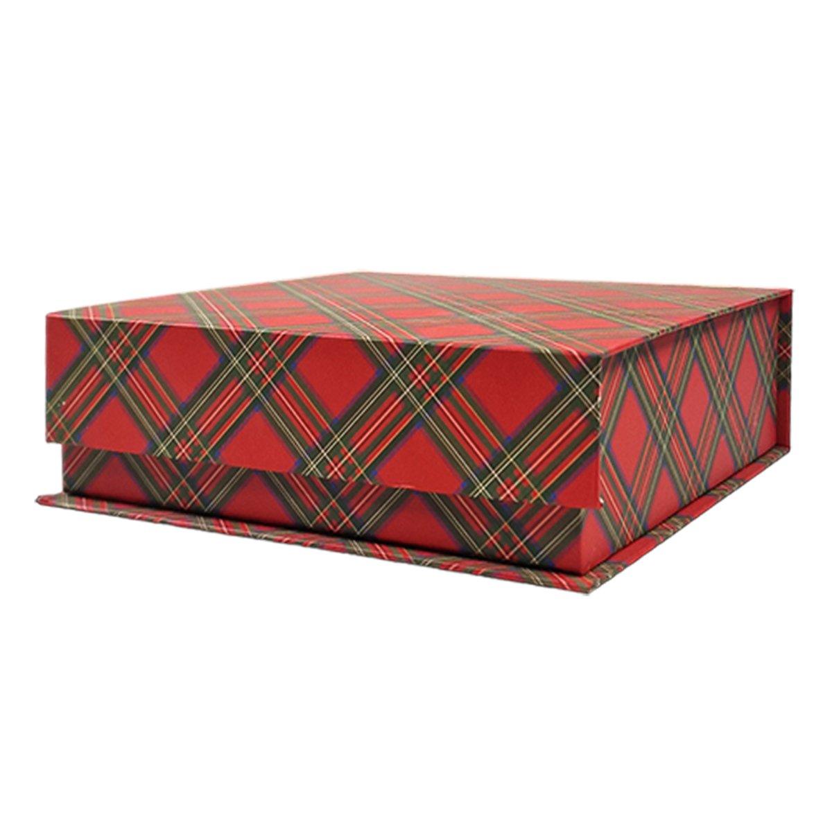 Scatola Natale Cartone Tartan Rossa cm.21x21xh6,6 |Vacchetti