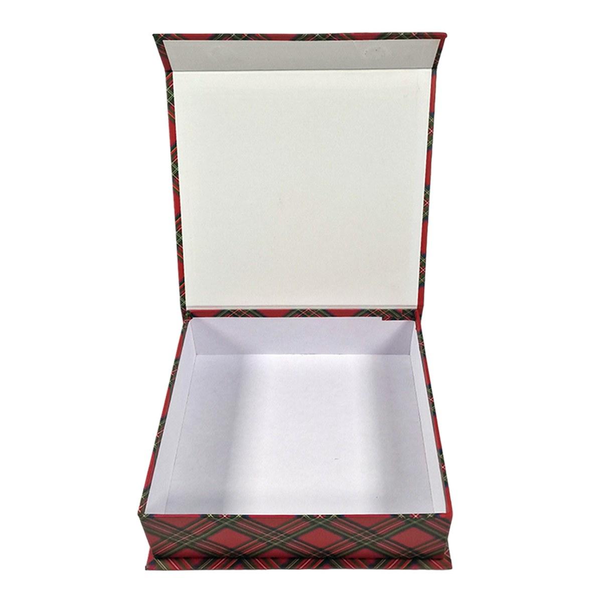 Scatola Natale Cartone Tartan Rossa cm.21x21xh6,6 |Vacchetti