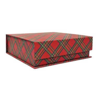 Scatola Natale Cartone Tartan Rossa cm.21x21xh6,6 |Vacchetti