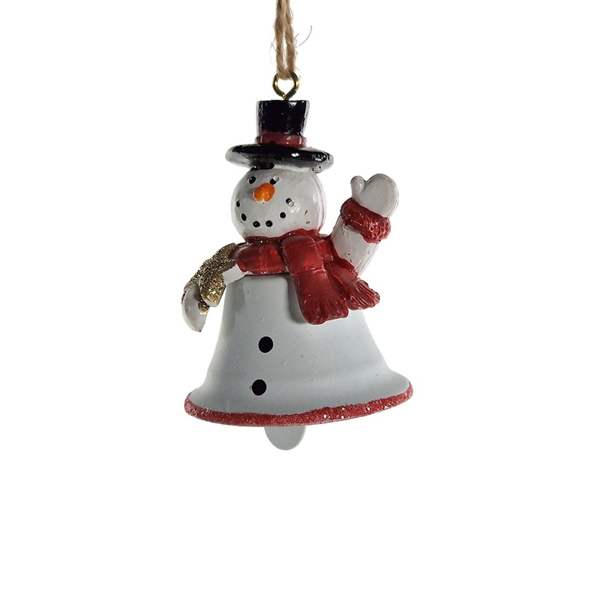 Decorazione Natalizia Campanella Metallo Bianca con Pupazzo di Neve cm.4,5x5,5 |Vacchetti