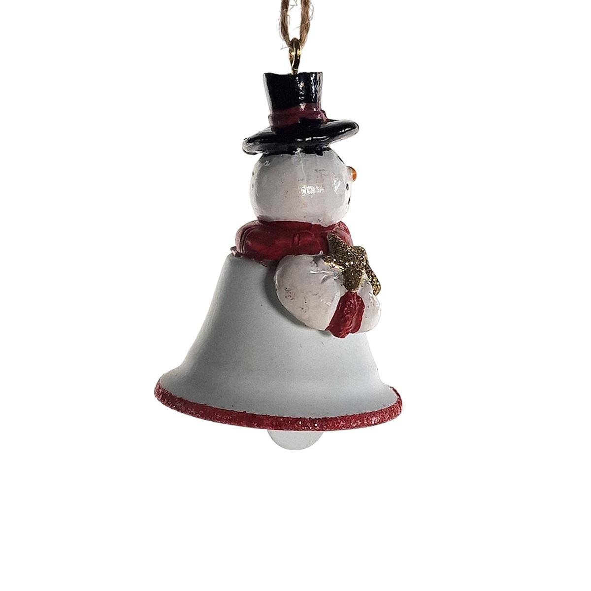 Decorazione Natalizia Campanella Metallo Bianca con Pupazzo di Neve cm.4,5x5,5 |Vacchetti