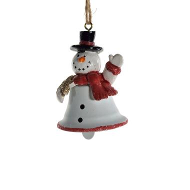 Decorazione Natalizia Campanella Metallo Bianca con Pupazzo di Neve cm.4,5x5,5 |Vacchetti