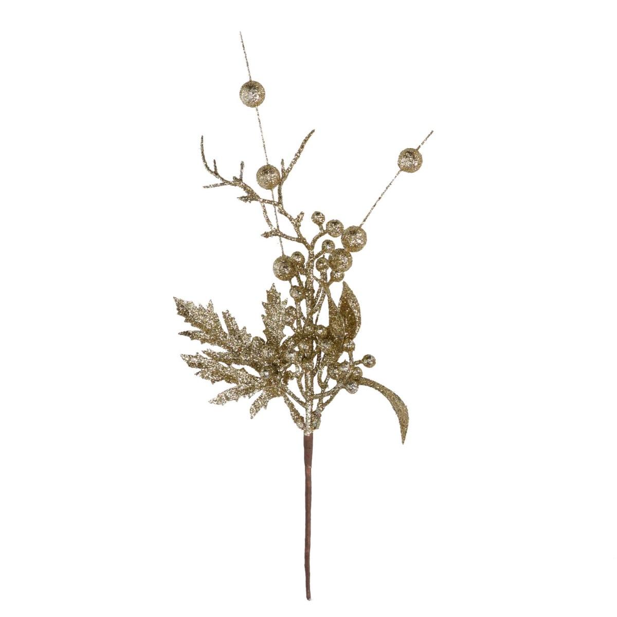 Fiore Natale Oro Pick con Bacche cm.33 |Vacchetti