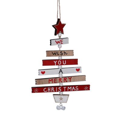 Decorazione Natalizia Albero Legno con Scritta e Campanelli cm.34 |Vacchetti