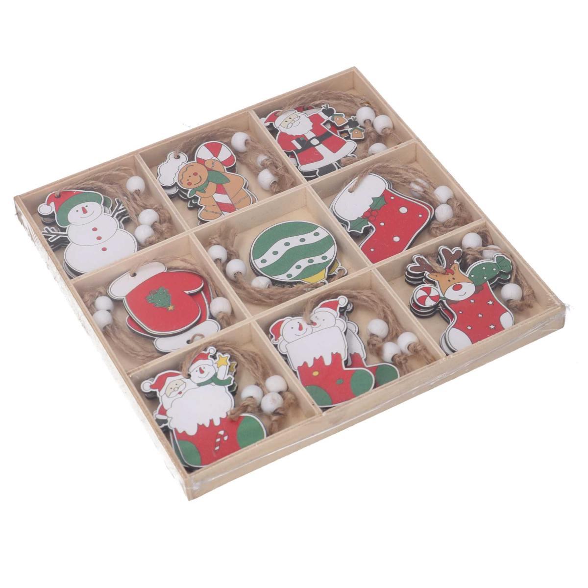 Pallina Natale cm.6 Soggetti Assortiti Legno Set pz.27 |Vacchetti