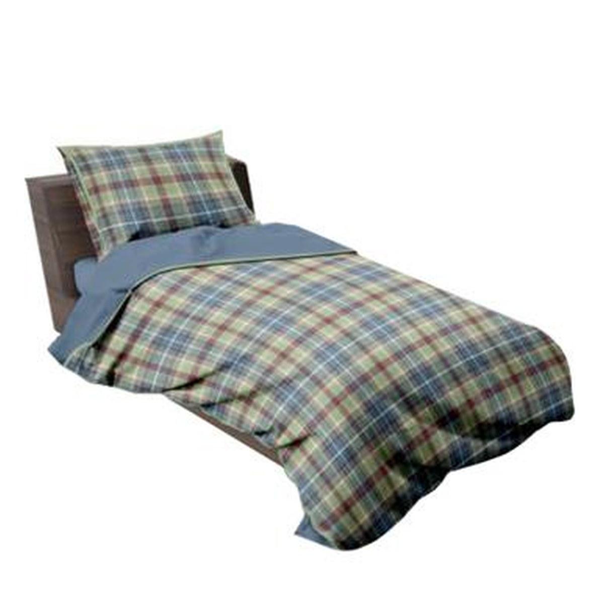 Lenzuola Singole 1 Piazza Tartan Blu Beige Set pz.3 | Vacchetti