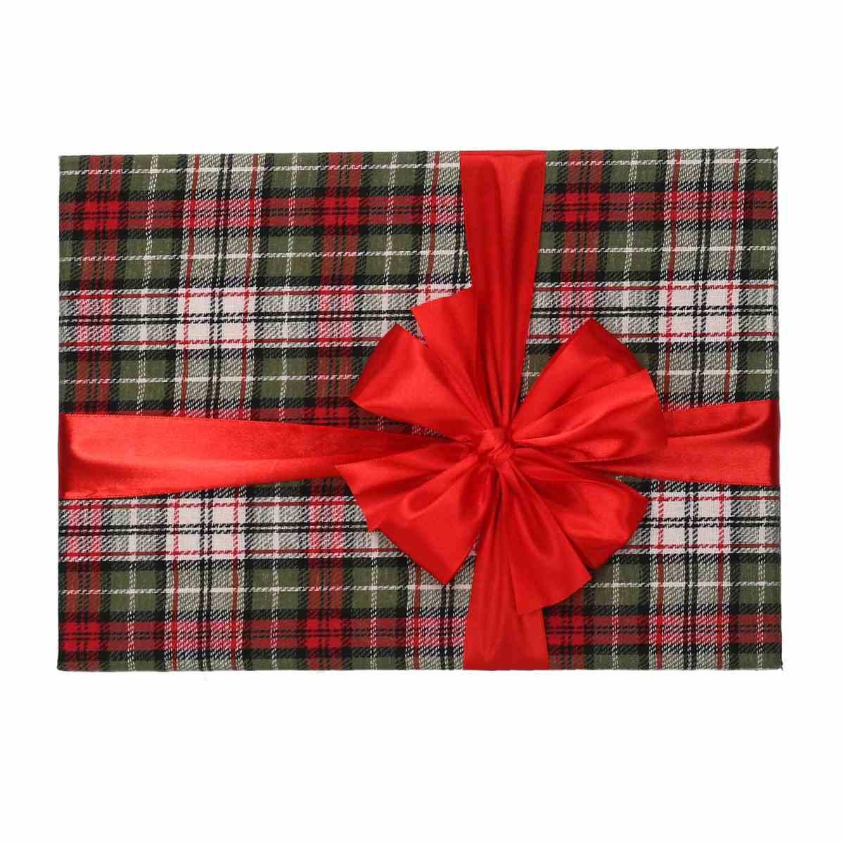 Scatola Natale Cartone Tartan Verde Rossa cm.43x34xh24,5 |Vacchetti