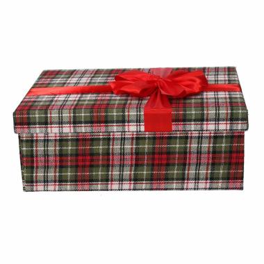 Scatola Natale Cartone Tartan Verde Rossa cm.35,5x26,5xh15,5 |Vacchetti