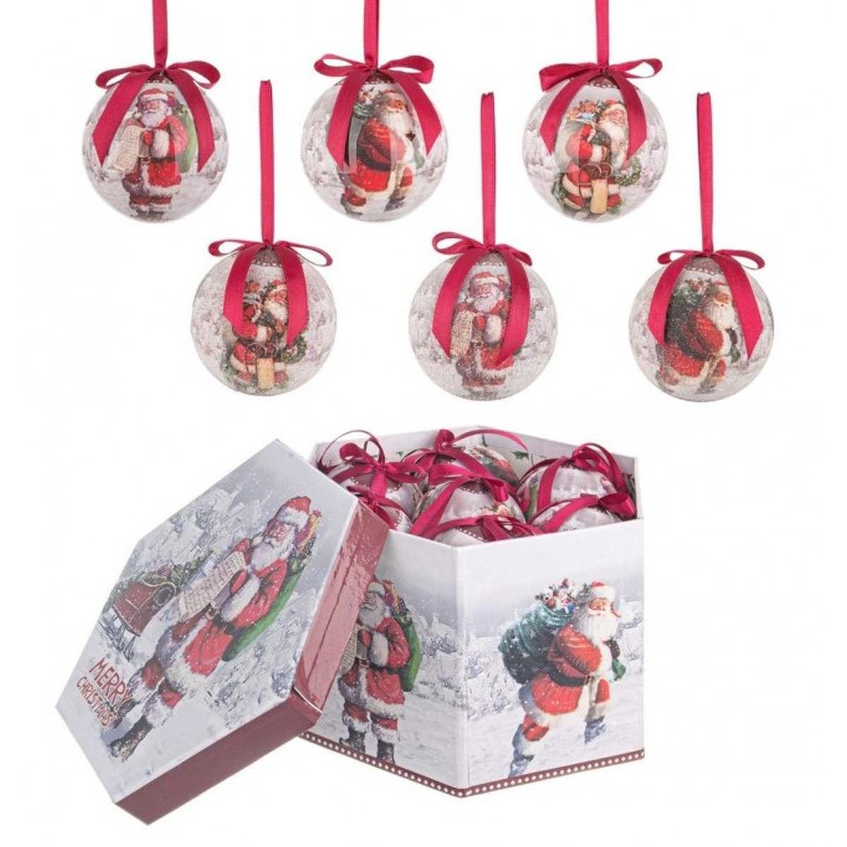 Pallina Natale cm.Ã˜7,5 Joyful con Babbo Natale Set pz.14 |Bizzotto