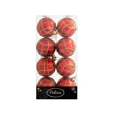Pallina Natale cm.Ã˜6 Rosse con Decoro Set pz.8 |Cometa Collections