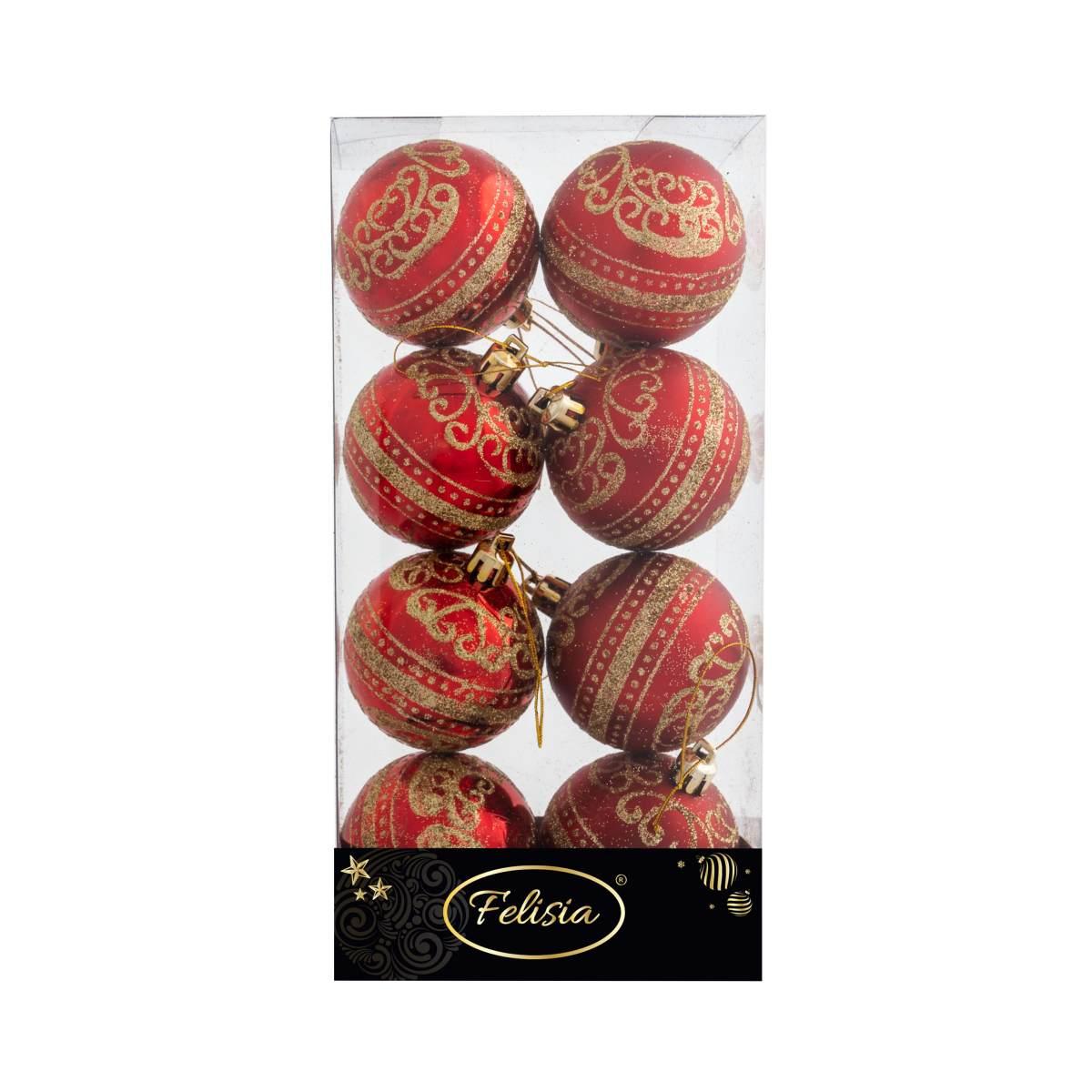 Pallina Natale cm.Ø6 Rosse con Decoro Oro Set pz.8 |Cometa Collections