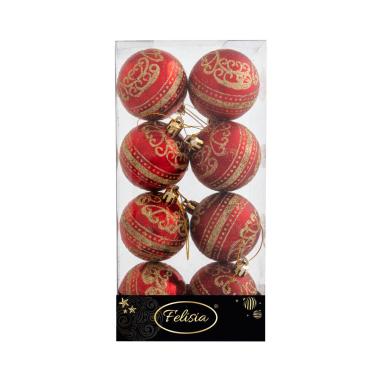Pallina Natale cm.Ø6 Rosse con Decoro Oro Set pz.8 |Cometa Collections