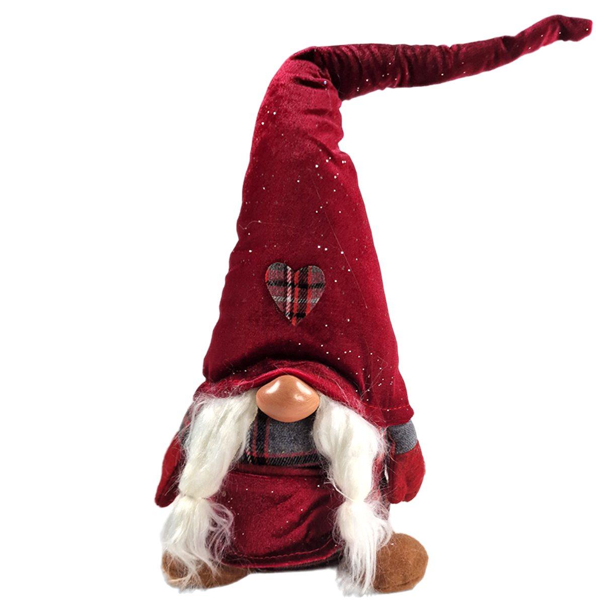 Gnomo Natalizio in Tessuto Seduto con Abito Tartan e Barba cm.45 |Mazzeo