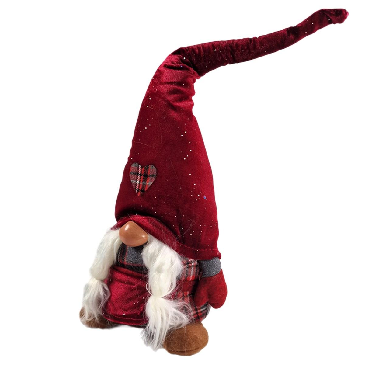 Gnomo Natalizio in Tessuto Seduto con Abito Tartan e Barba cm.45 |Mazzeo