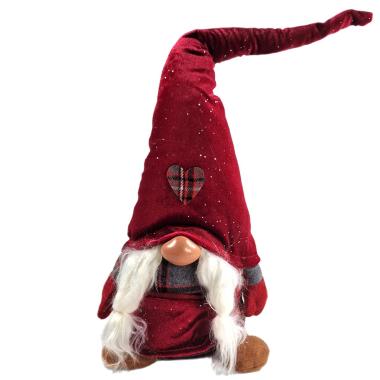 Gnomo Natalizio in Tessuto Seduto con Abito Tartan e Barba cm.45 |Mazzeo
