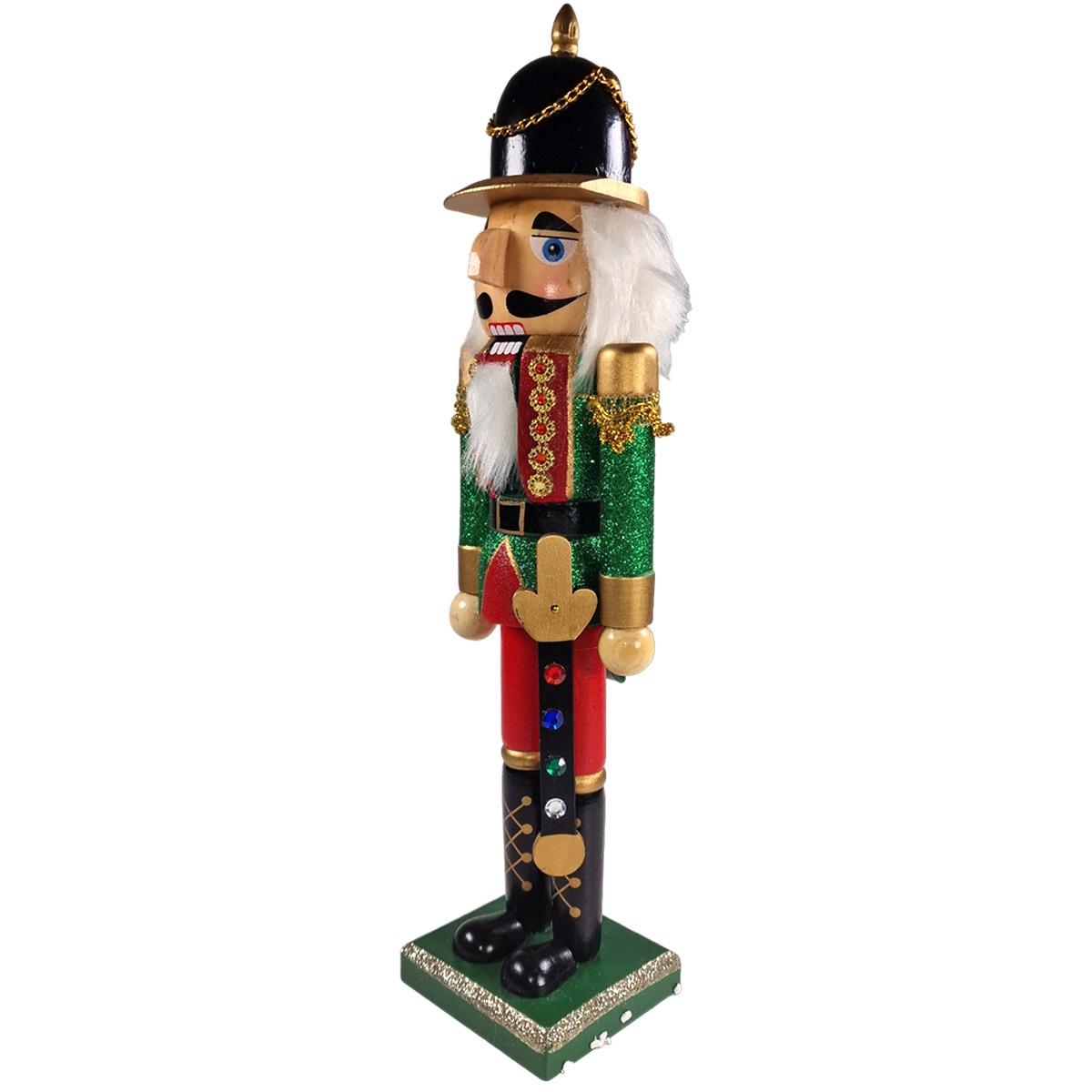 Soldatino Schiaccianoci Legno Divisa Verde cm.40 |Mazzeo