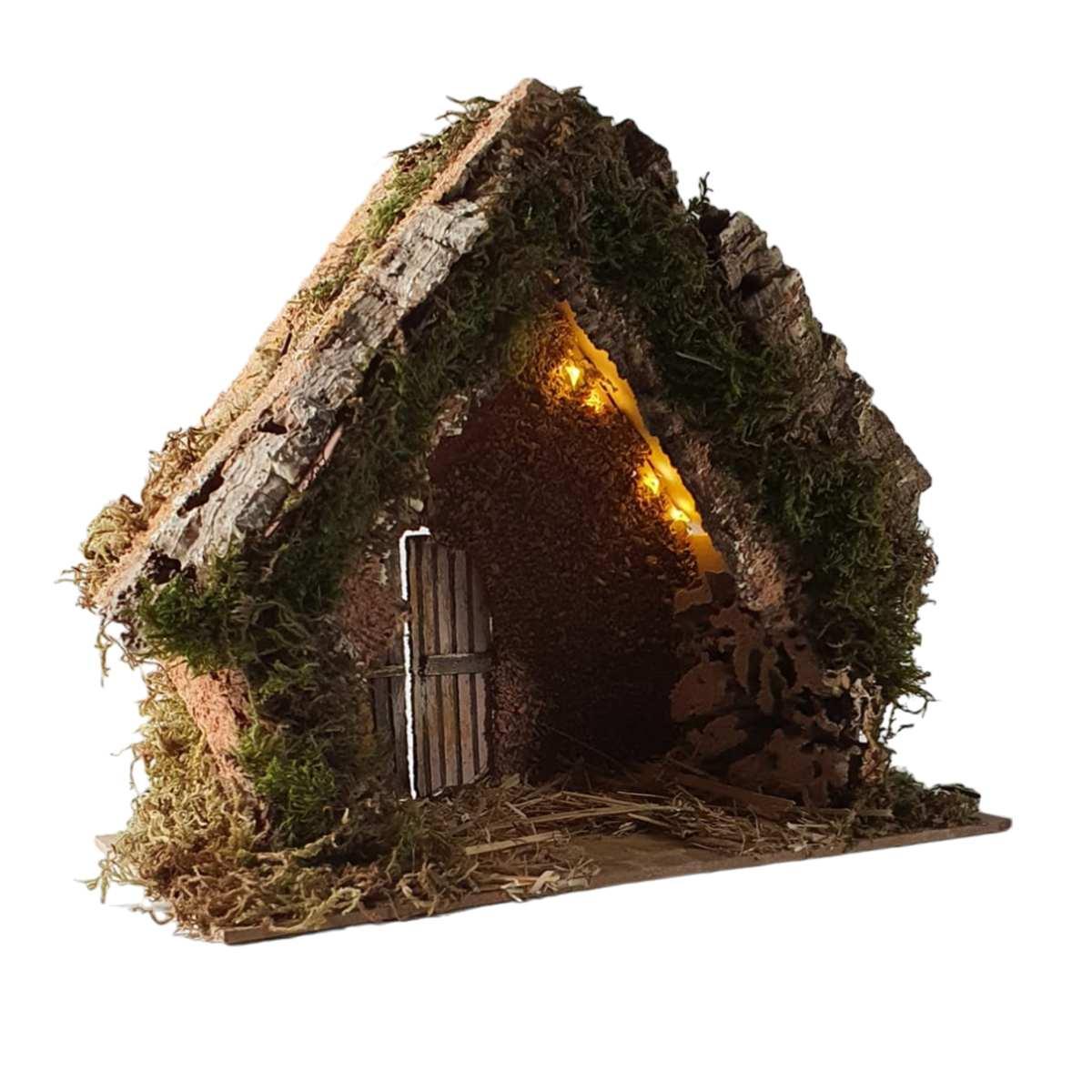 Capanna Legno con Luci Batteria 25x14xH22 Legno | Rossi Rosa