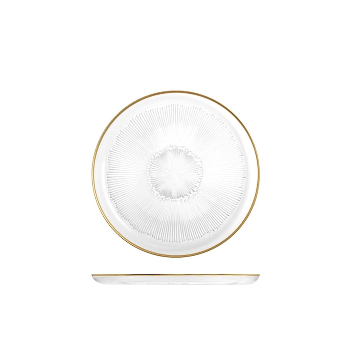 Piatto Tavola Vetro Piano Treasure Trasparente Bordo Oro cm.Ã˜28 |H&H