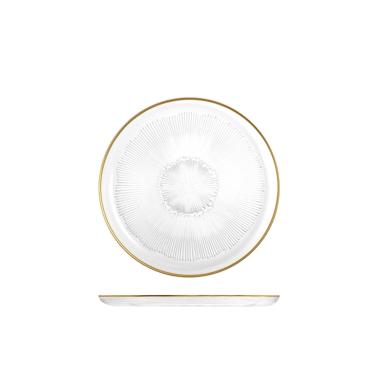 Piatto Tavola Vetro Piano Treasure Trasparente Bordo Oro cm.Ã˜28 |H&H