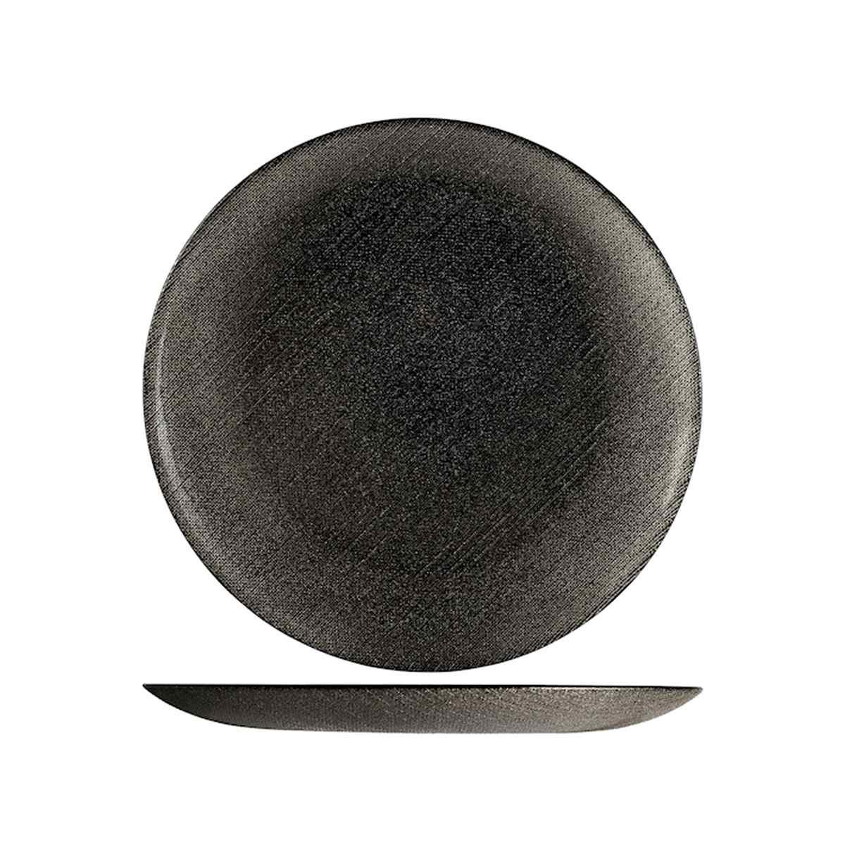 Piatto Tavola Vetro Piano Charme Nero con Glitter cm.Ã˜28 |H&H