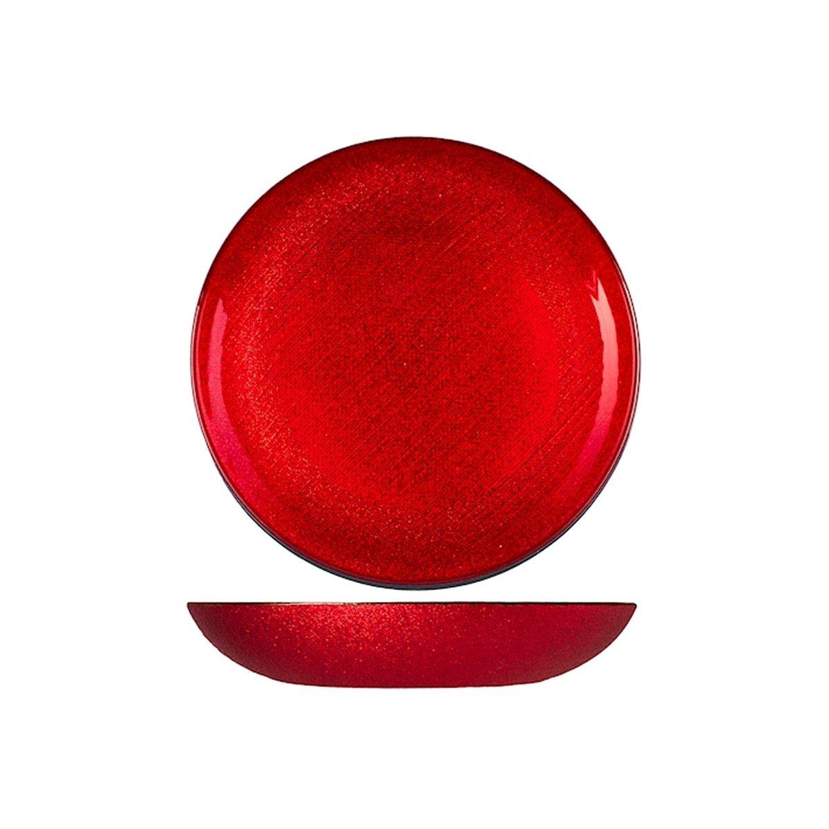 Piatto Tavola Vetro Fondo Charme Rosso con Glitter cm.Ã˜22 |H&H