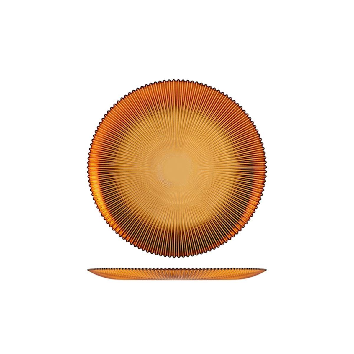 Piatto Tavola Vetro Frutta Groove Ambra cm.Ã˜21,5 |H&H