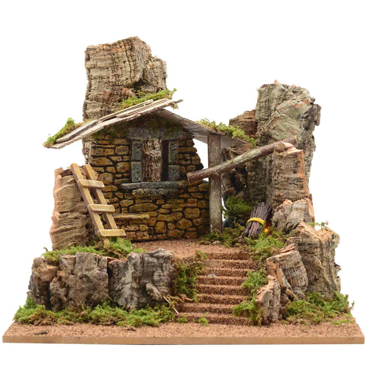 Capanna Legno 34x34xH30 con Scalinata e Roccie | Euromarchi