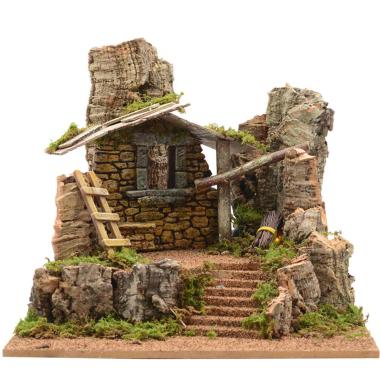 Capanna Legno 34x34xH30 con Scalinata e Roccie | Euromarchi