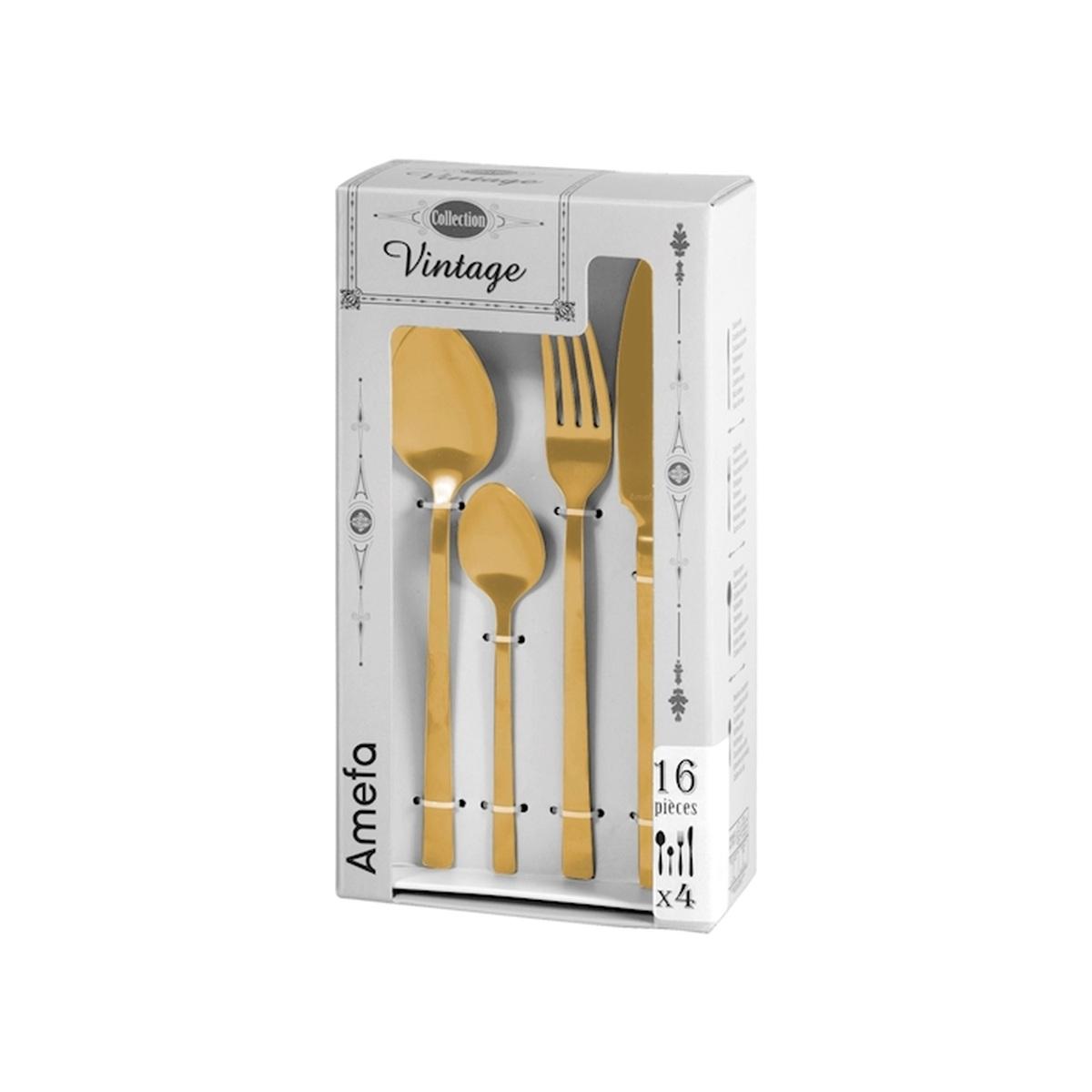 Posate Tavola Inox Set pz.16 Square Oro Gold | H&H
