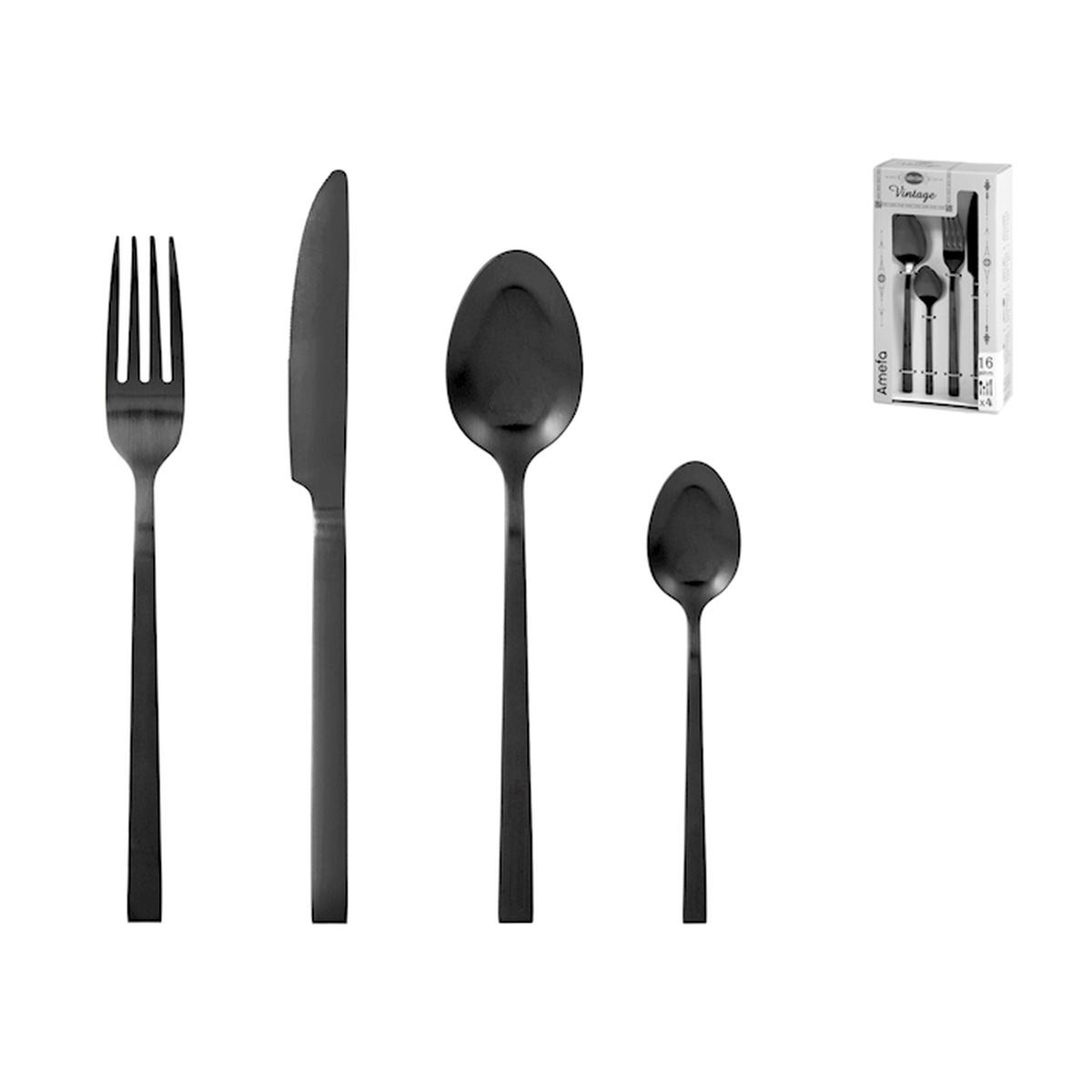 Posate Tavola Inox Set pz.16 Square Nero | H&H