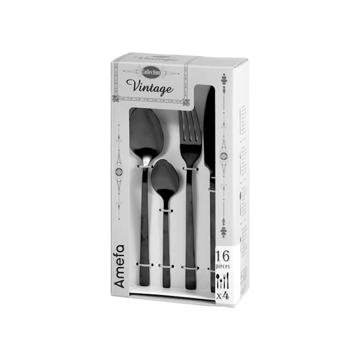 Posate Tavola Inox Set pz.16 Square Nero | H&H