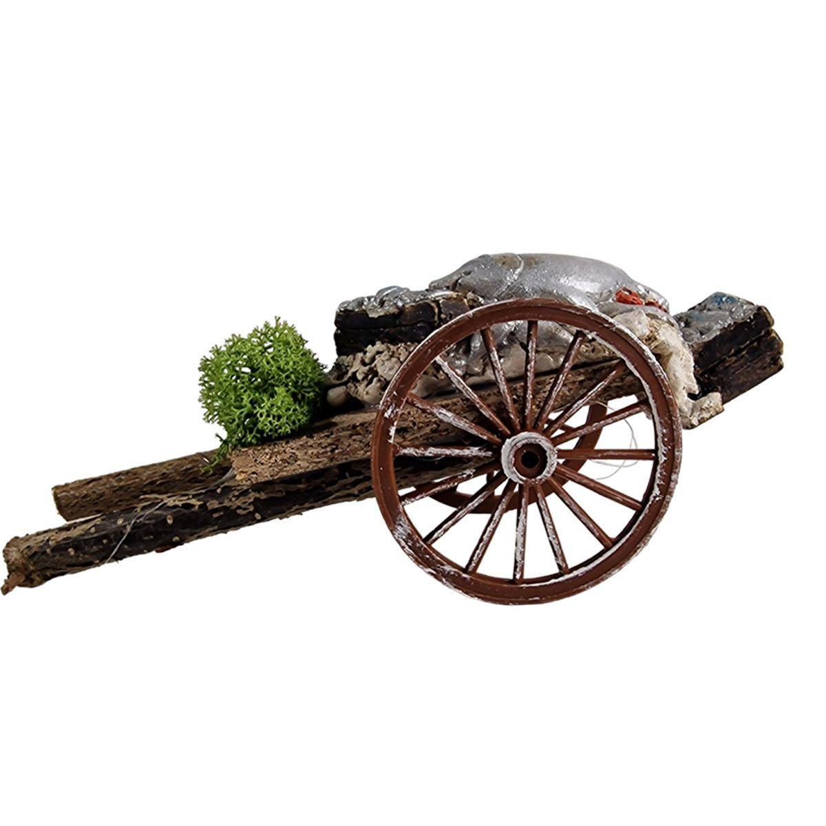 Carretto Legno con 2 Ruote Carico di Pesce cm.17x7xH9 | Euromarchi