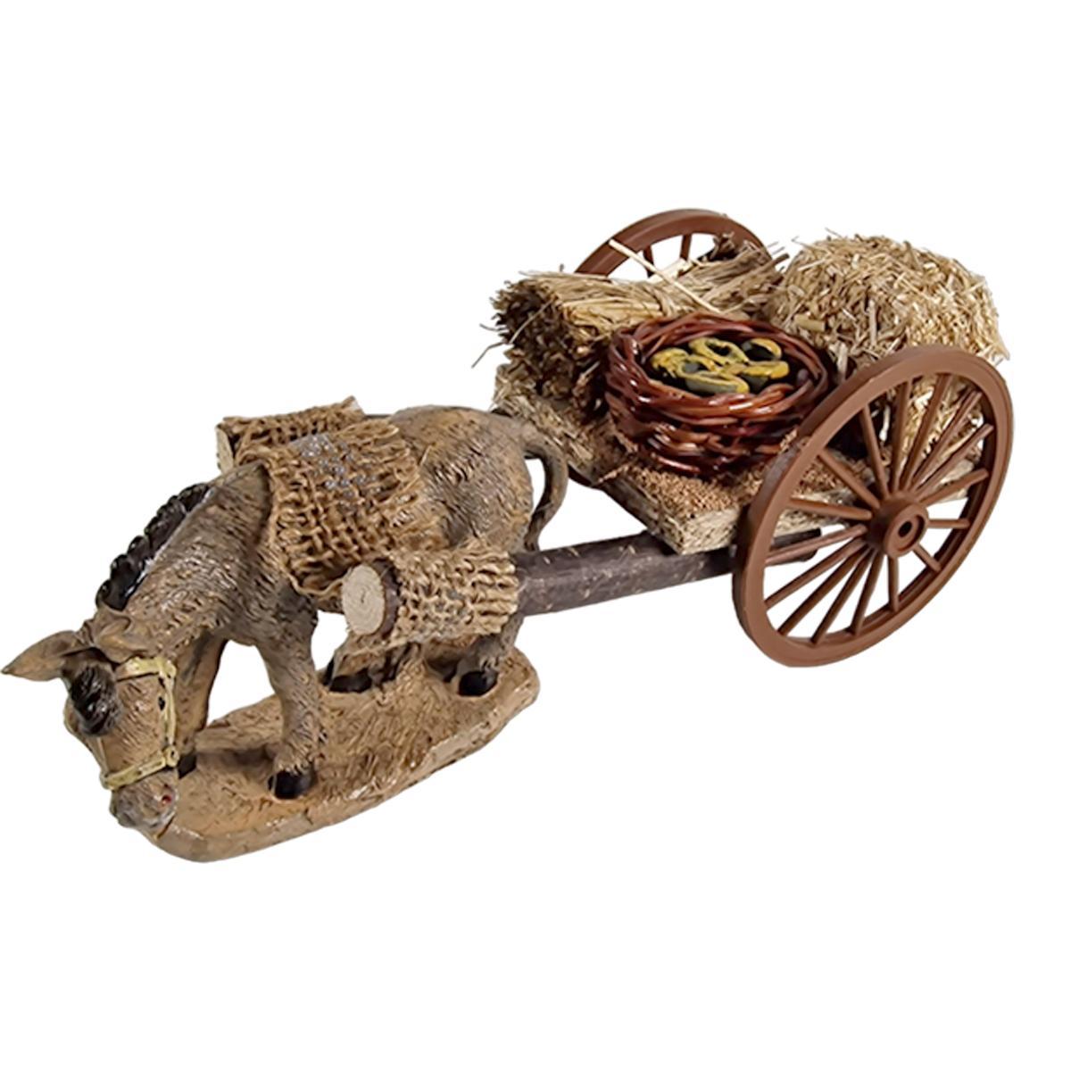 Carretto Legno con 2 Ruote Asino e Paglia cm.19x9xH9 | Euromarchi