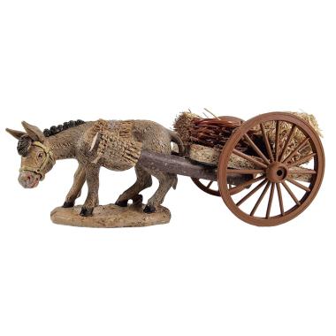 Carretto Legno con 2 Ruote Asino e Paglia cm.19x9xH9 | Euromarchi