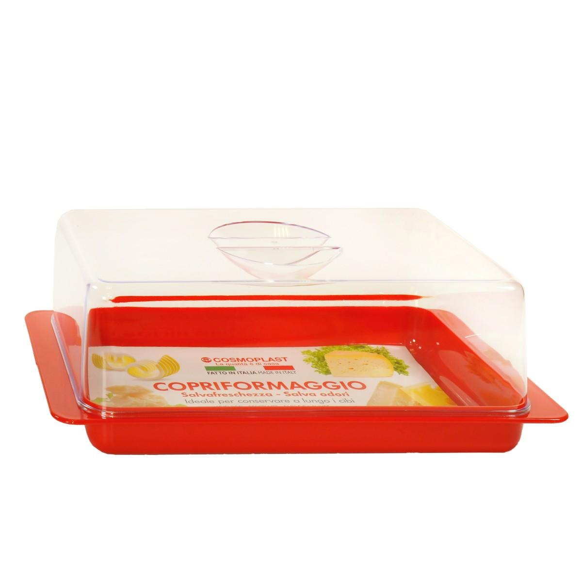Porta Formaggio Rettangolare PVC con Coperchio Rosso | Cosmoplast